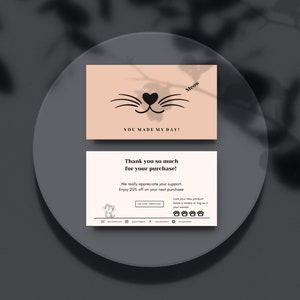 Tarjeta de agradecimiento para negocios de mascotas / Negocios en línea de mascotas / Plantilla Canva / Editable e imprimible / Descarga digital instantánea / Gato lindo beige