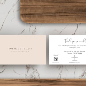 Minimalist Beige Thank you Card for small business  | Digital template | Printable Business Thank you card | Editable in Canva | QR code