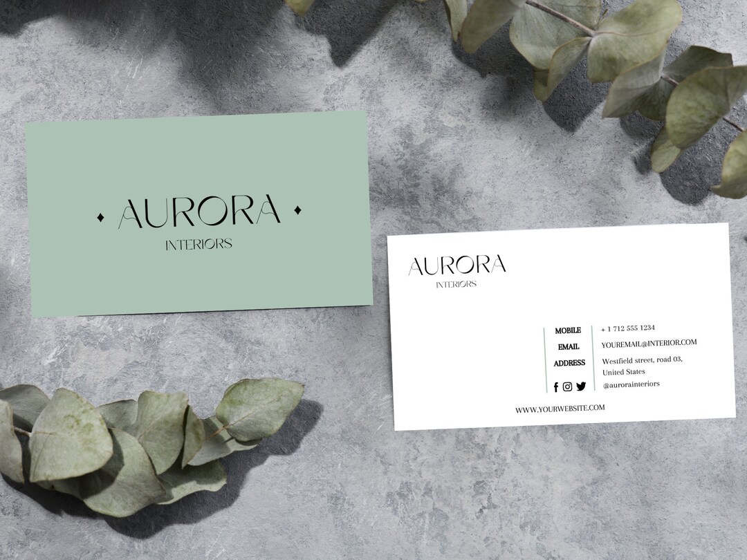 Modern Minimalist Business Card Template: Green Interior Design ...