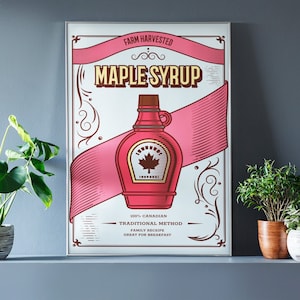 Vintage Ahornsirup druckbare Kunst Poster, digitale Kunst Download, Vintage Food Poster, Ahornsirup Wandkunst, Vintage kommerzielle Kunst