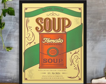 Vintage Tomato Soup Printable Art Poster, Digital Art Download, Vintage Food Poster, Tomato Soup Wall Art, Vintage Commercial Art