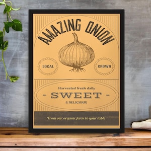Vintage Onion Printable Art Poster, Digital Art Download, Vintage Vegetable Poster, Onion Wall Art, Vegetable Print, Vintage Farm Art