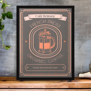 Vintage French Coffee Press Printed Art Poster,  Vintage Printed Poster, Vintage Coffee Poster, Vintage Coffee Press Art,House Warming Gifts