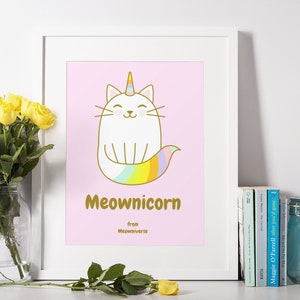 Cat Unicorn Printable Wall Art, Cat Wall Art, Unicorn Wall Decor, Unicorn Printable Wall Poster, Animal Wall Prints, Cute Cat, Nursey Art