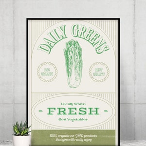 Vintage Cabbage Printable Art Poster, Digital Art Download, Vintage Vegetable Poster, Cabbage Wall Art, Vegetable Print, Vintage Farm Art