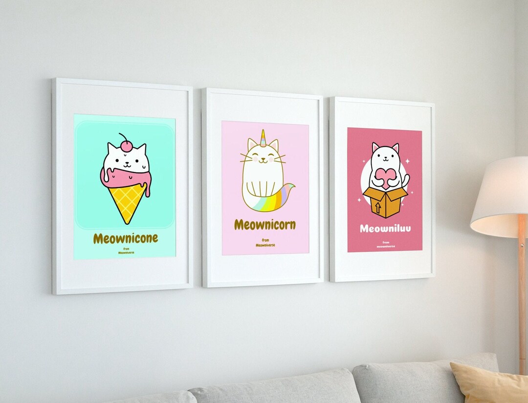 Cat Printable Wall Art 3 Pack, Cat Wall Art, Unicorn Wall Art, Unicorn