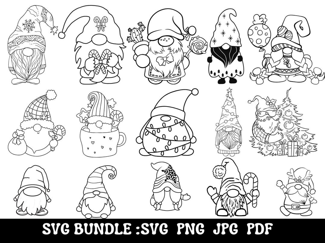 Christmas Gnome Bundle SVG for Cut File, Christmas Doodle, Hand Drawn ...