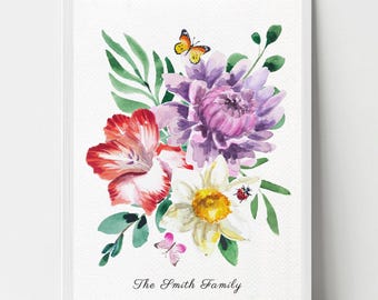 Family Birth Month Flower Digital Print | Personalized Floral Bouquet | Unique Gift for Mom or Grandma