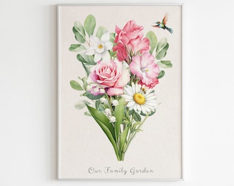 Custom Grandma&#39;s Garden Poster Digital Download Printable Birth Flower Family Bouquet Personalized Gift For Mom