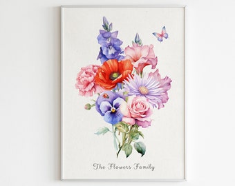 Custom Birth Flower Family Bouquet Digital Download, Printable Birth Month Flower Bouquet, Family Garden Personalized Gift For Mom