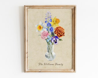 Custom Birth Flower Family Bouquet Digital Download Printable Custom Grandma&#39;s Garden Personalized Gift For Mom