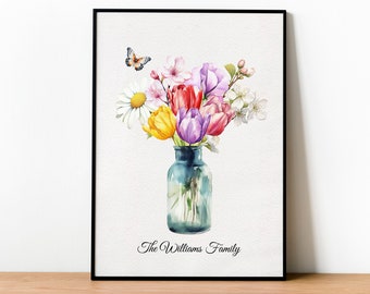 Custom Family Bouquet Digital Download Printable Grandma's Garden Personalized Birth Month Flower Bouquet Gift For Mom