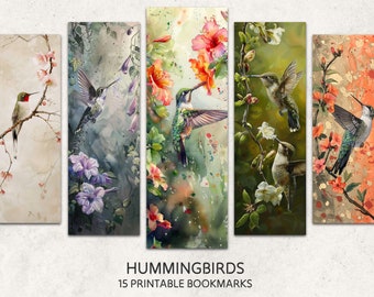 Hummingbirds Bookmarks 15 Printable Beautiful Bookmarks Digital Download Tropical Birds Bookmarks Sheets