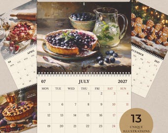 2027 Wall Calendar | Baking & Pie Art Calendar | Cozy Kitchen Decor | Food Illustration Calendar | Christmas Gift for Bakers