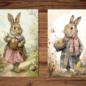 Easter Postcards, 6 Printable Cards Digital Download, Beatrix Potter Style Postcards Sheets, Easter Bunny Greeting Cards Set zdjęcie 5