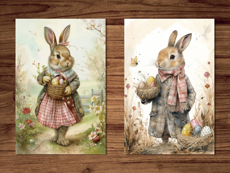 Easter Postcards, 6 Printable Cards Digital Download, Beatrix Potter Style Postcards Sheets, Easter Bunny Greeting Cards Set zdjęcie 5