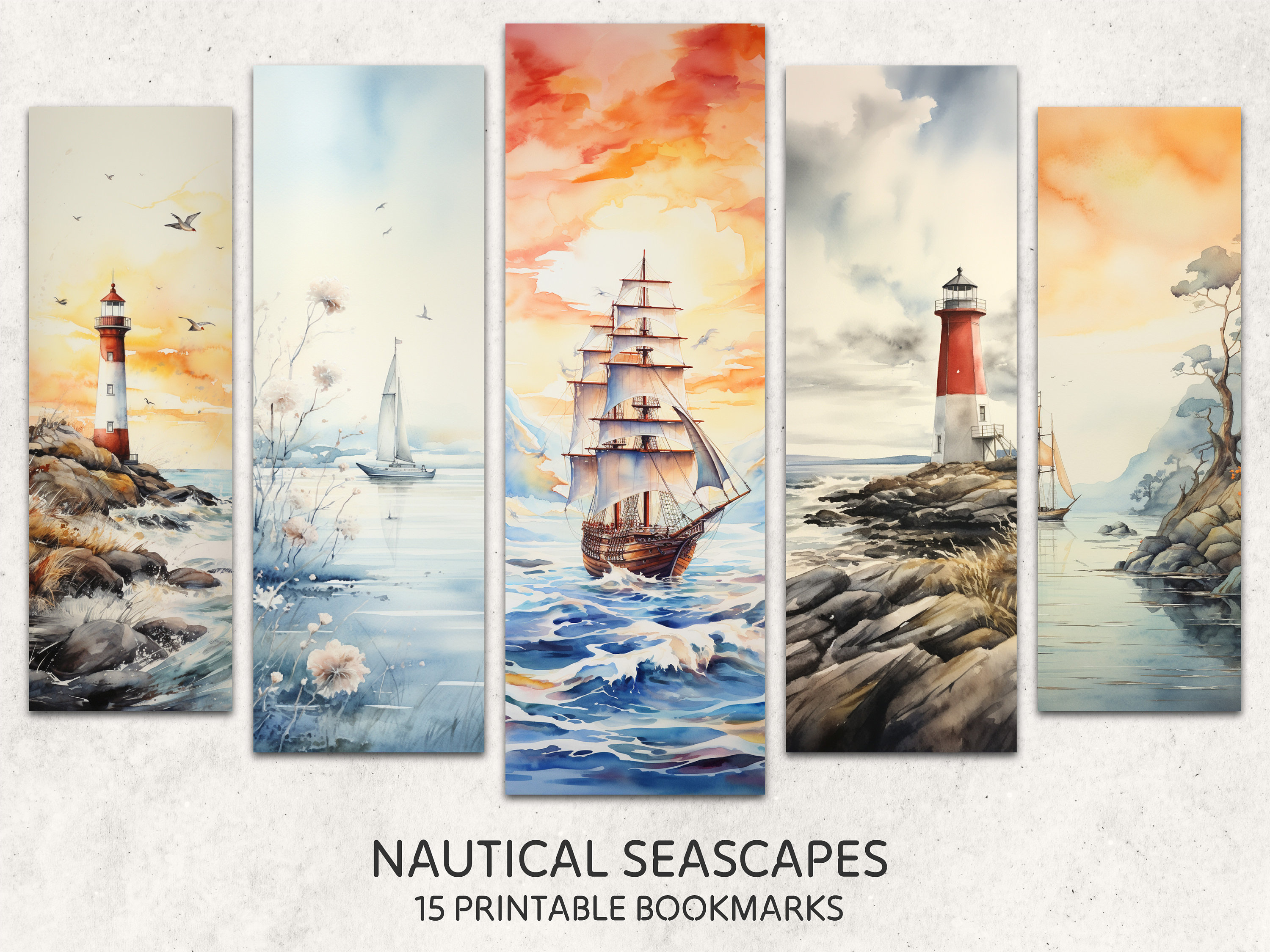 Nautical Bookmark 15 Printable Bookmarks Digital Download Lighthouse ...