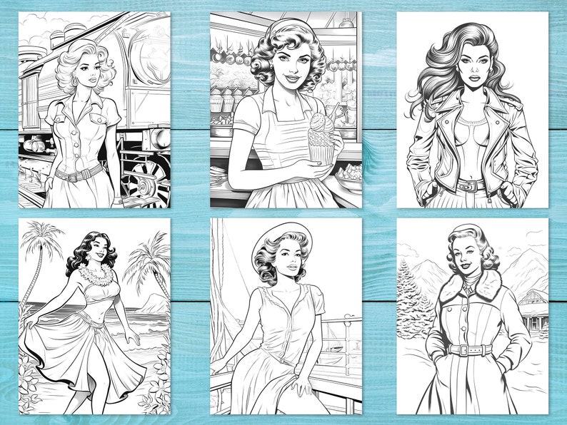 Vintage Women Coloring Book, 30 Printable Pin up Girls Coloring Pages ...