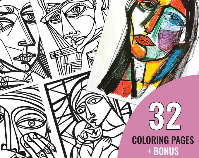 Cubism Art Coloring Book, 32 Printable Painting Coloring Pages for ...