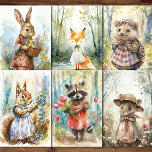 Fantasy-Tiere-Postkarten, 6 druckbare magische Postkarten, digitaler Download, Waldtiere-Postkarten-Set im Aquarell-Stil