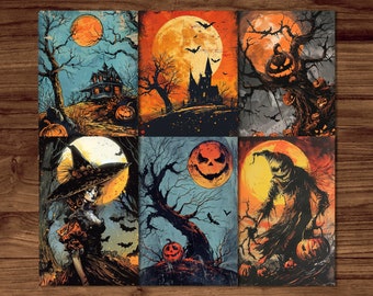 Creepy Halloween Postcards | 6 Printable Vintage Cards Digital Download | Haunted House Greetings Sheets | Halloween Postcards Set