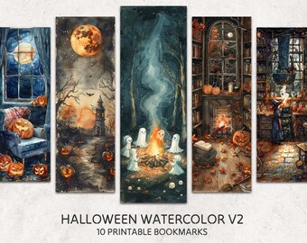 Halloween Bookmarks Set | 10 Spooky Printable Bookmarks | Digital Download