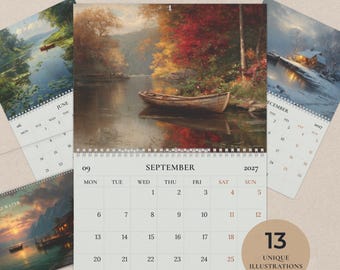 2027 Wall Calendar | Landscape Art Calendar | Lake & River Paintings | Nature Wall Decor | Cozy Christmas Gift