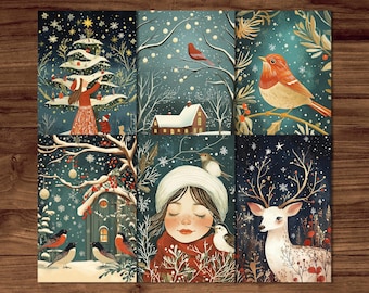 Nature-Inspired Christmas Postcards | Rustic Holiday Cards | Snowy Christmas Postcards