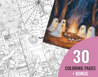 Halloween Malbuch, 30 ausdruckbare gruselige Malseiten für Kinder und Erwachsene, Happy Halloween Malseite, Sofortiger Download