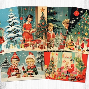 Cartoline di Natale vintage, 6 download digitale di cartoline stampabili, fogli di cartoline stile anni '60, set di cartoline di Natale retrò
