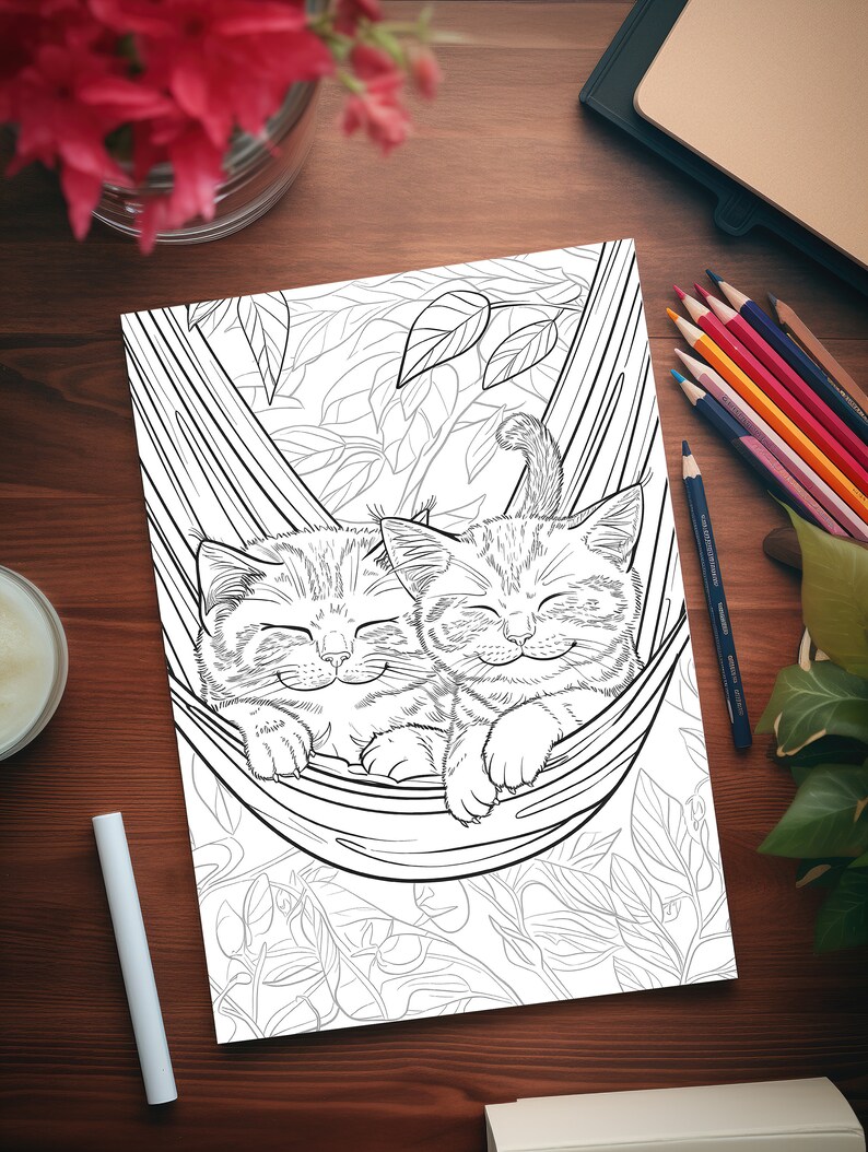 Cute Cats Coloring Book, 36 Printable Funny Pages for Adults and Kids ...