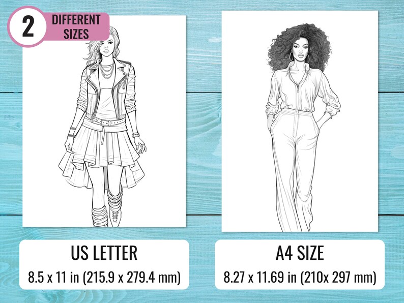 Fashion Women Coloring Pages for Adults, Female Outfits in 90s Coloring