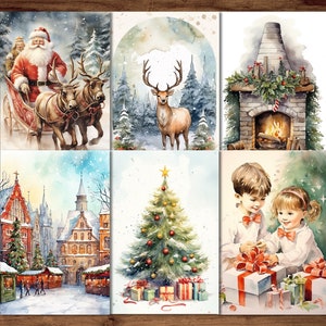 Weihnachtspostkarten im 80er-Jahre-Stil, 6 druckbare Winterpostkarten digitaler Download, Vintage-Postkartenbögen, Retro-Weihnachtspostkarten-Set