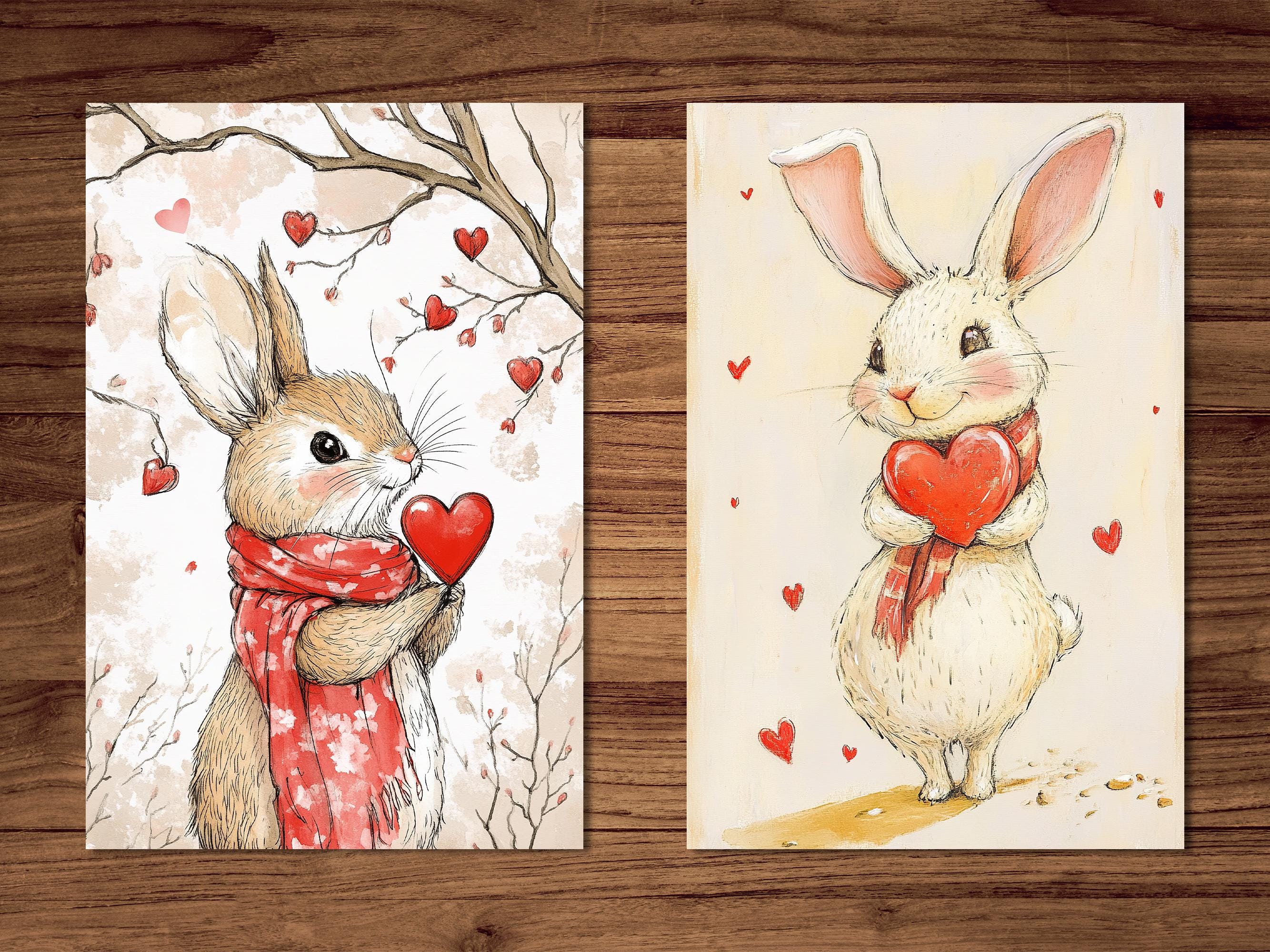 Bunnies Postcards, 6 Printable Romantic Postcard Digital Download ...