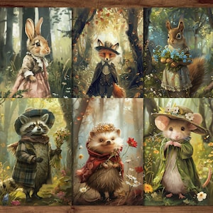 Waldtiere-Postkarten, 6 druckbare Fantasy-Postkarten, digitaler Download, Waldtiere-Postkarten-Set im Beatrix-Potter-Stil