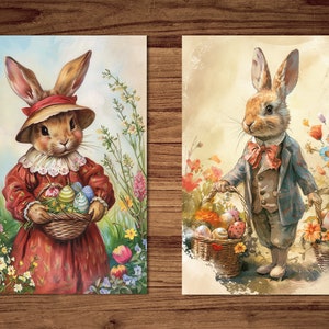 Easter Postcards, 6 Printable Cards Digital Download, Beatrix Potter Style Postcards Sheets, Easter Bunny Greeting Cards Set zdjęcie 4