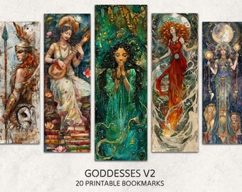 Fantasy Bookmarks 20 Printable Goddesses Bookmarks Digital Download Mythological Gods Watercolor Bookmark Sheets