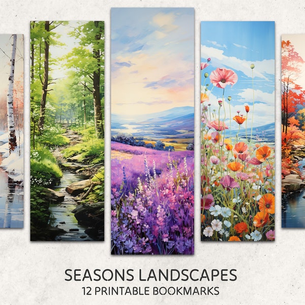 Saisons Paysages Signets 12 Signets imprimables Téléchargement numérique Nature Paysage Feuilles de signets