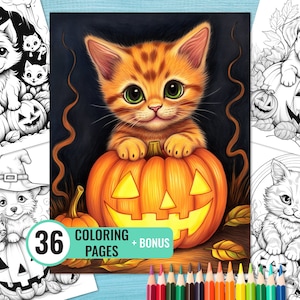 Halloween Animals Coloring Book, 36 Printable Coloring Pages for Kids and Adults, Halloween Puppy Coloring Page, Instant Download