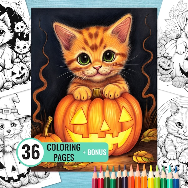 Halloween Animals Coloring Book, 36 Printable Coloring Pages for Kids and Adults, Halloween Puppy Coloring Page, Instant Download