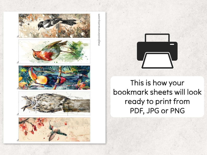 Birds Bookmarks 20 Printable Colorful Bookmarks Digital Download ...