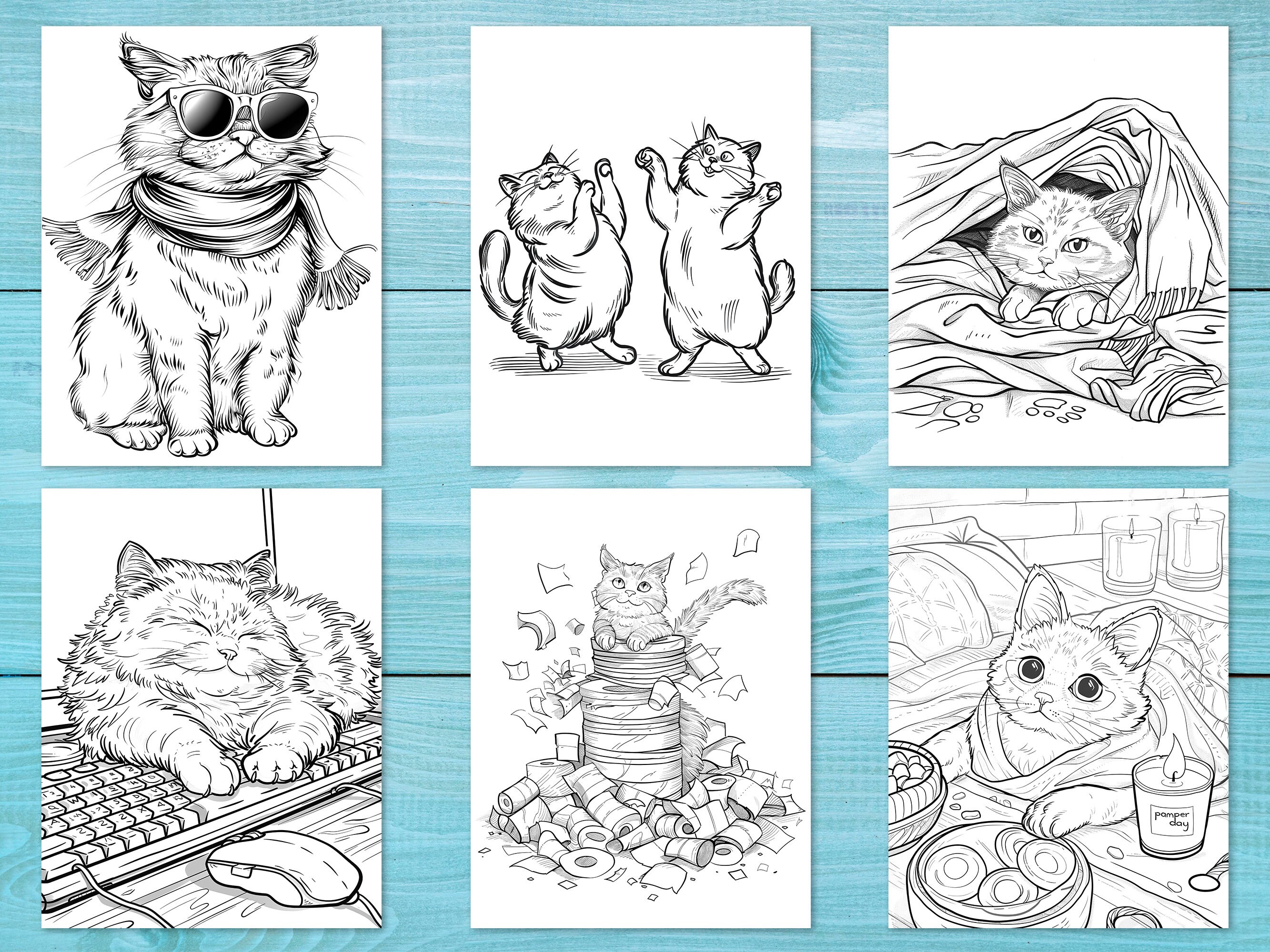 Cute Cats Coloring Book, 36 Printable Funny Pages for Adults and Kids ...