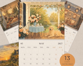 2027 Wall Calendar | Cozy Cottagecore Art, English Countryside & Country Home Decor, Cottage Calendar, Christmas Gift