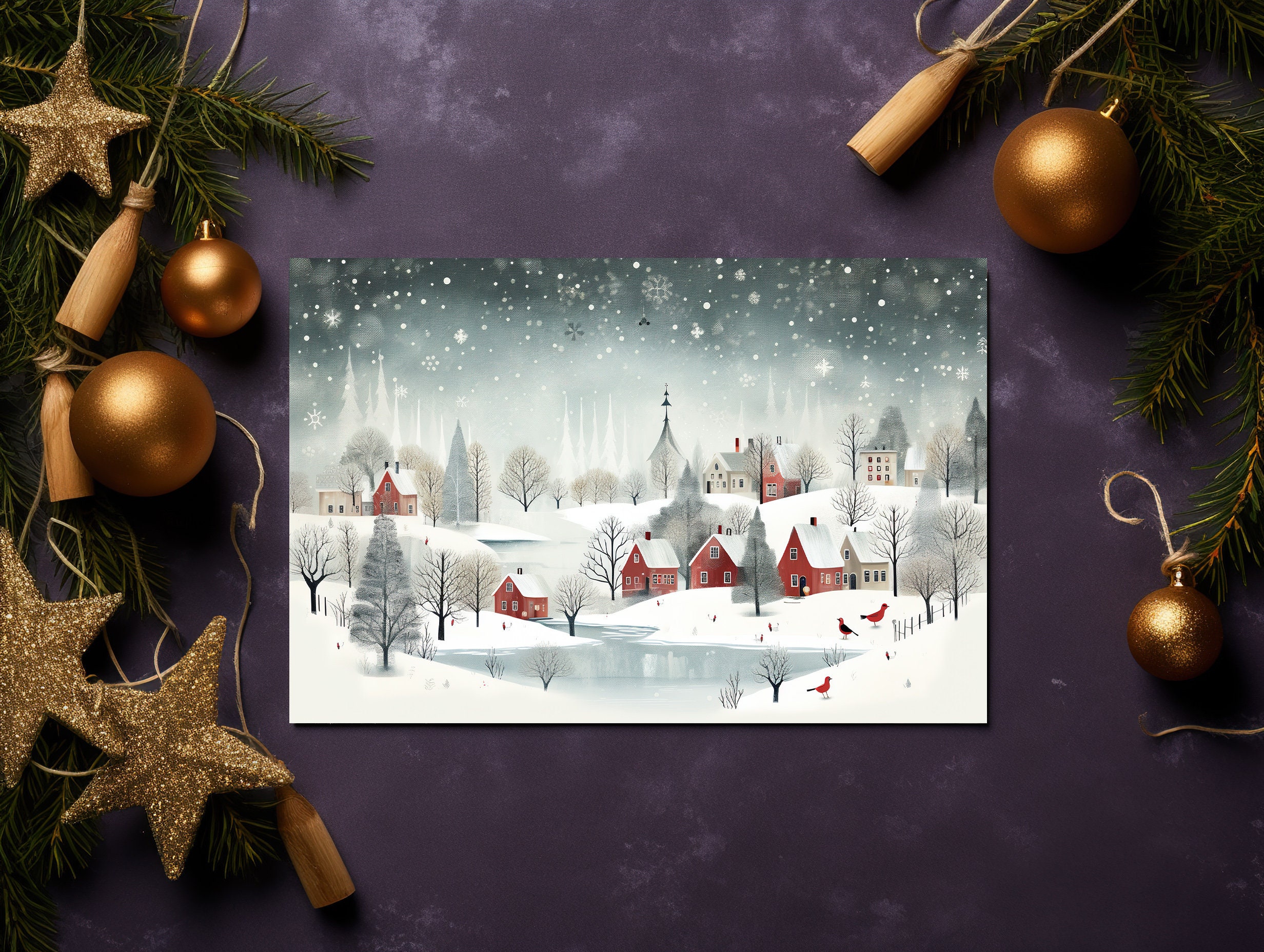 Post Card Winter Christmas Postcards, 6 Printable Winter Postcard Digital Download ...