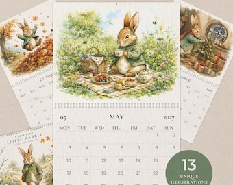 Rabbit Calendar 2027 | Cute Bunny Wall Calendar | Cottagecore Storybook Art | Cozy Animal Calendar | Rabbit Lover Gift