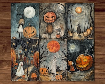Funny Halloween Postcards | 6 Printable Unique Cards Digital Download | Cute Greetings Sheets | Halloween Postcards Set