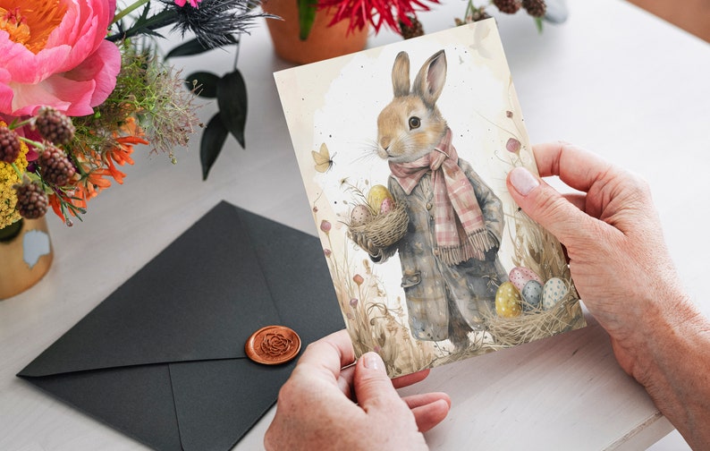 Easter Postcards, 6 Printable Cards Digital Download, Beatrix Potter Style Postcards Sheets, Easter Bunny Greeting Cards Set zdjęcie 7