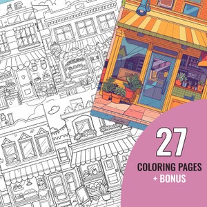 27 Color Pages Shop Window Coloring Book, 27 Printable Cartoon Pages for Adults and ...