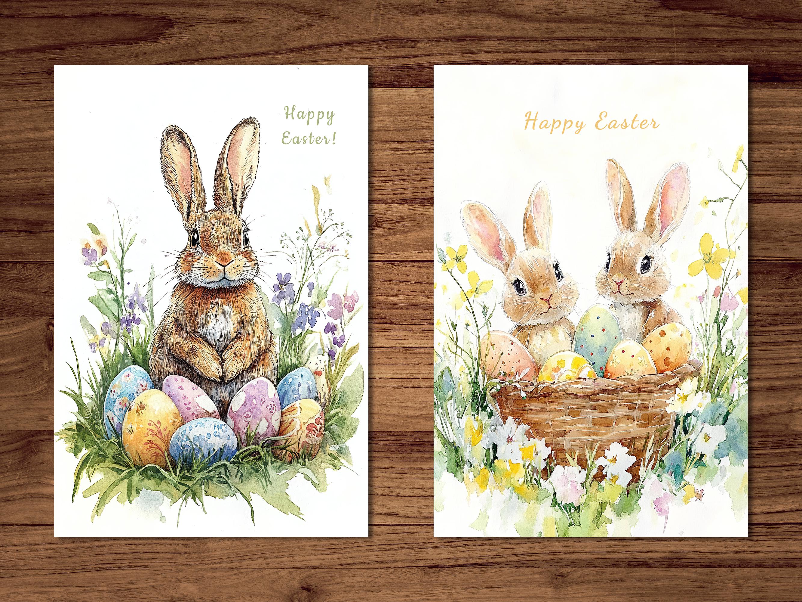 Printable Easter Bunny Cards | 6 Cute Rabbit Postcards | Watercolor ...