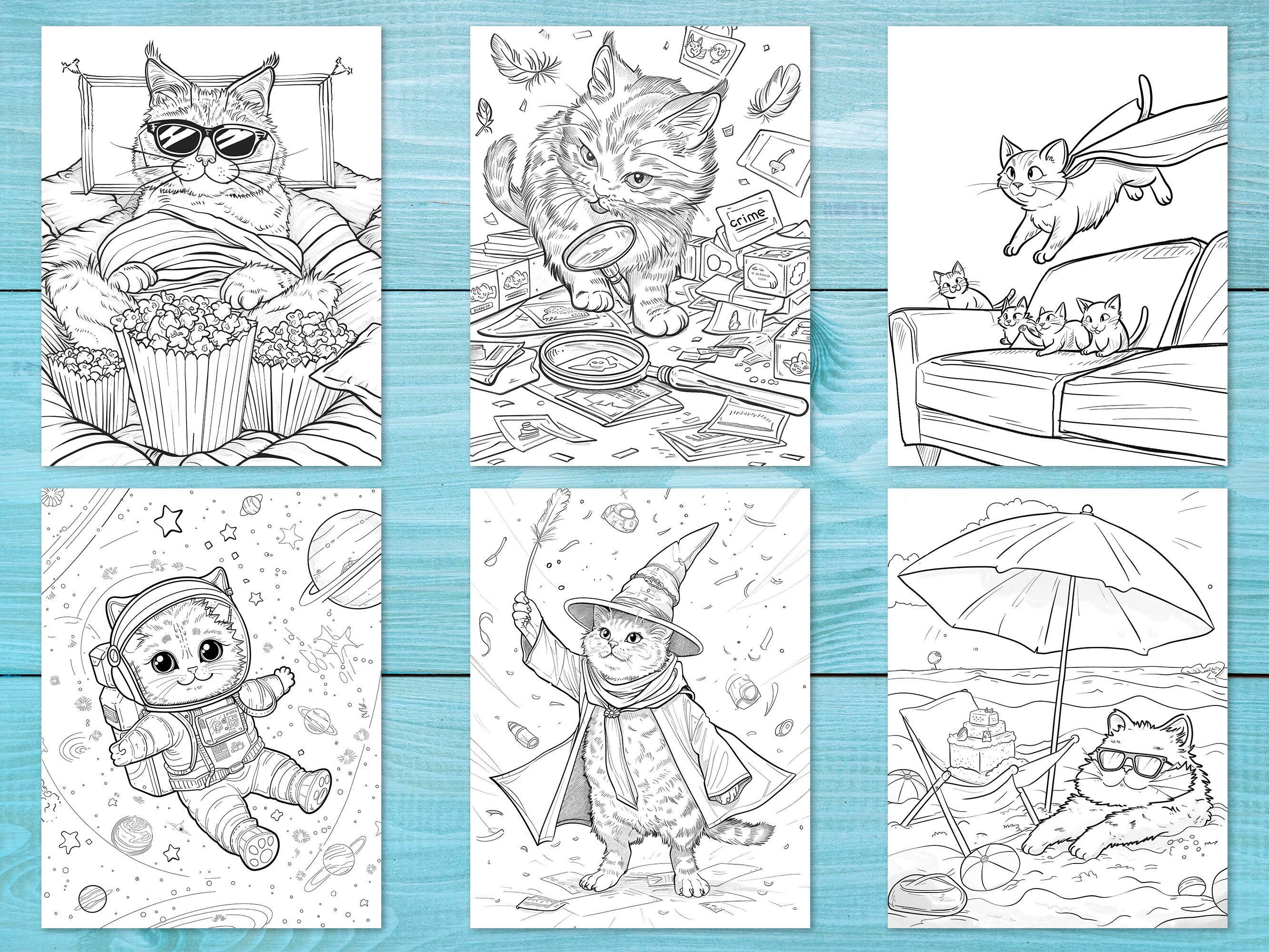 Cute Cats Coloring Book, 36 Printable Funny Pages for Adults and Kids ...